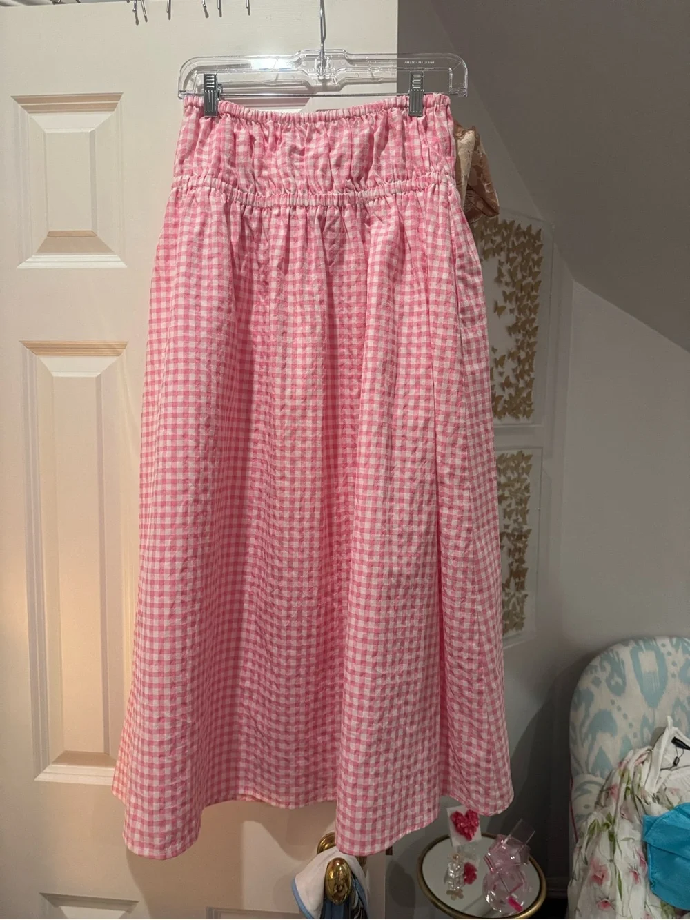 Lovers + Friends Pink Gingham Maxi Skirt